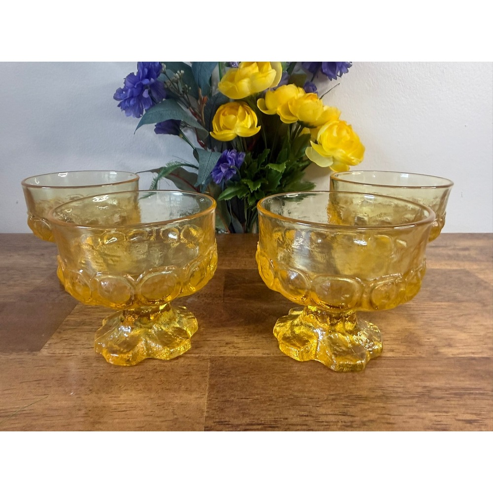 Tiffin Franciscan Yellow Glass Sherbet Dessert Cups Vintage Pedestal‎ Stemware